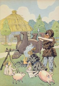 A Gaulish family cooking a bear, illustration from 